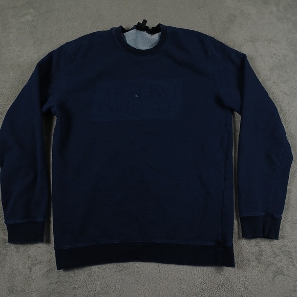 Armani Exchange Sweater Mens Medium Blue Crew Neck Pullover Logo Preppy - Picture 1 of 9